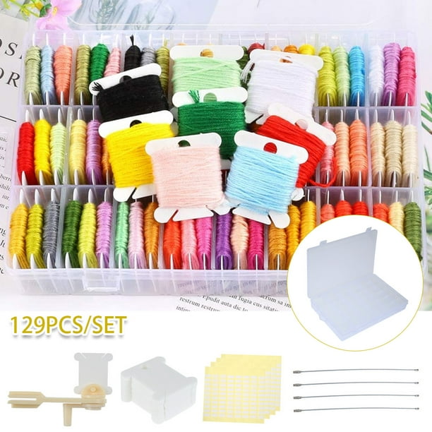 Embroidery Thread Organizer Case and 120pcs Floss Bobbins for Cross Stitch